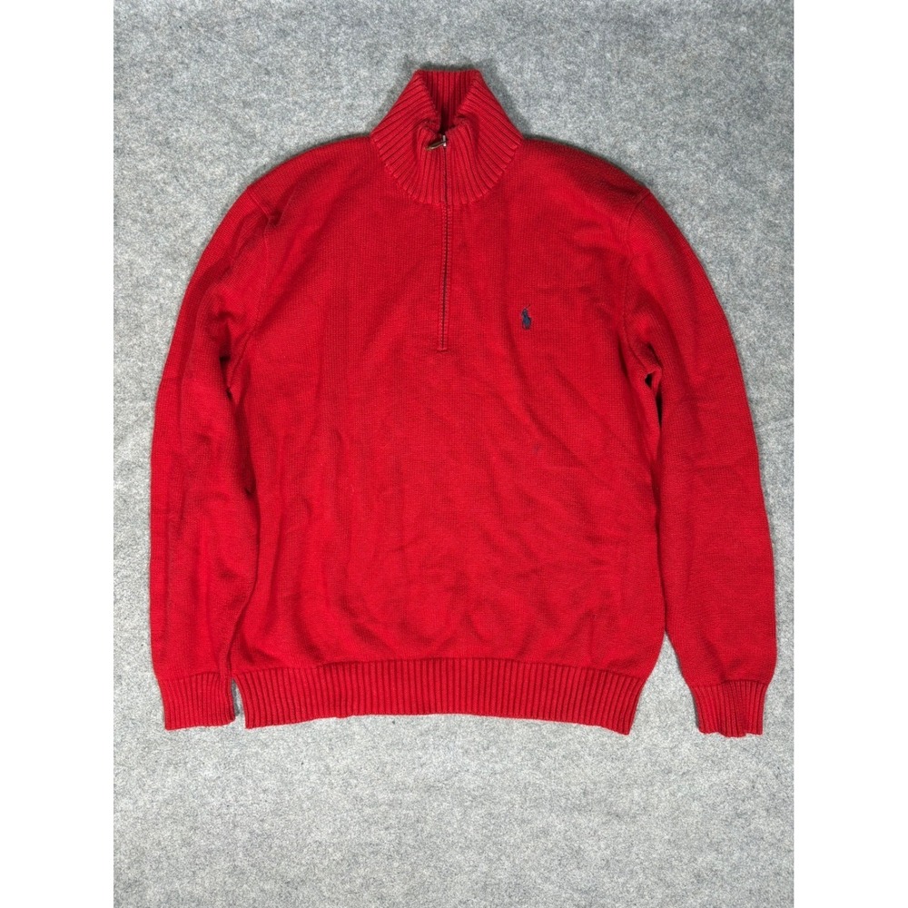 Polo Ralph Lauren Mens XL Red 1/4 Zip Cotton Knit Pullover Sweater Pony Logo